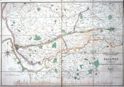 Stephensons Karte der Liverpool & Manchester Railway, ca. 1824-1830 von English School